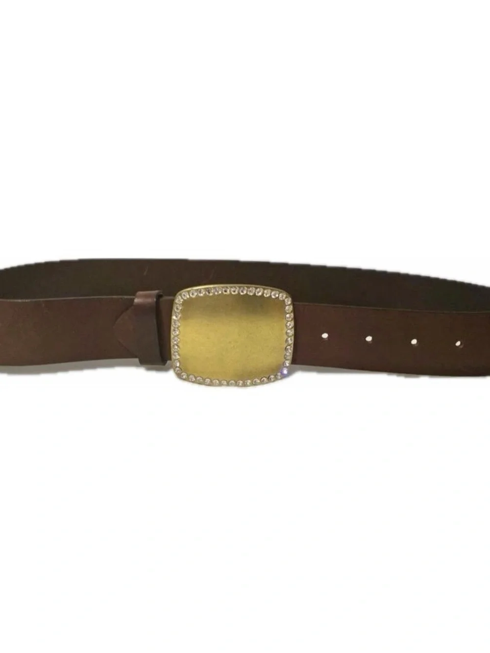 Vintage Y2K GAP Brown Leather Belt Gold Rhinestone Buckle, size small
